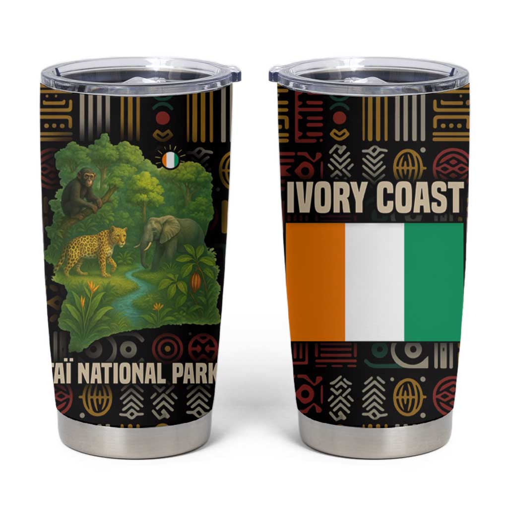 Ivory Coast Tumbler Cup with Taï National Park Wildlife Map Design - Wonder Print Shop