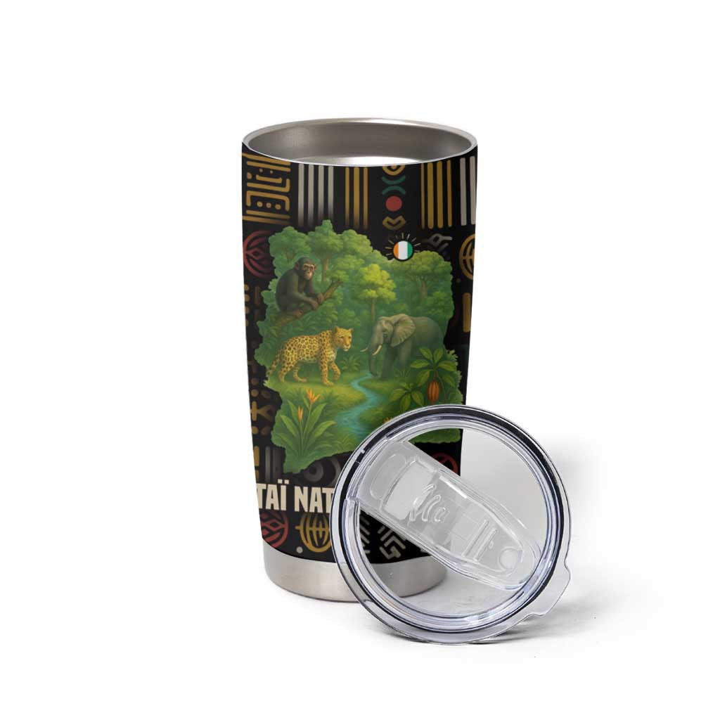 Ivory Coast Tumbler Cup with Taï National Park Wildlife Map Design - Wonder Print Shop