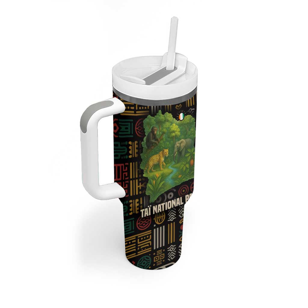 Ivory Coast Tumbler With Handle with Taï National Park Wildlife Map Design - Wonder Print Shop
