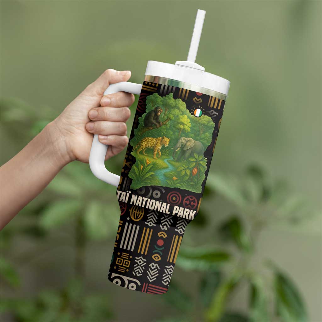 Ivory Coast Tumbler With Handle with Taï National Park Wildlife Map Design - Wonder Print Shop
