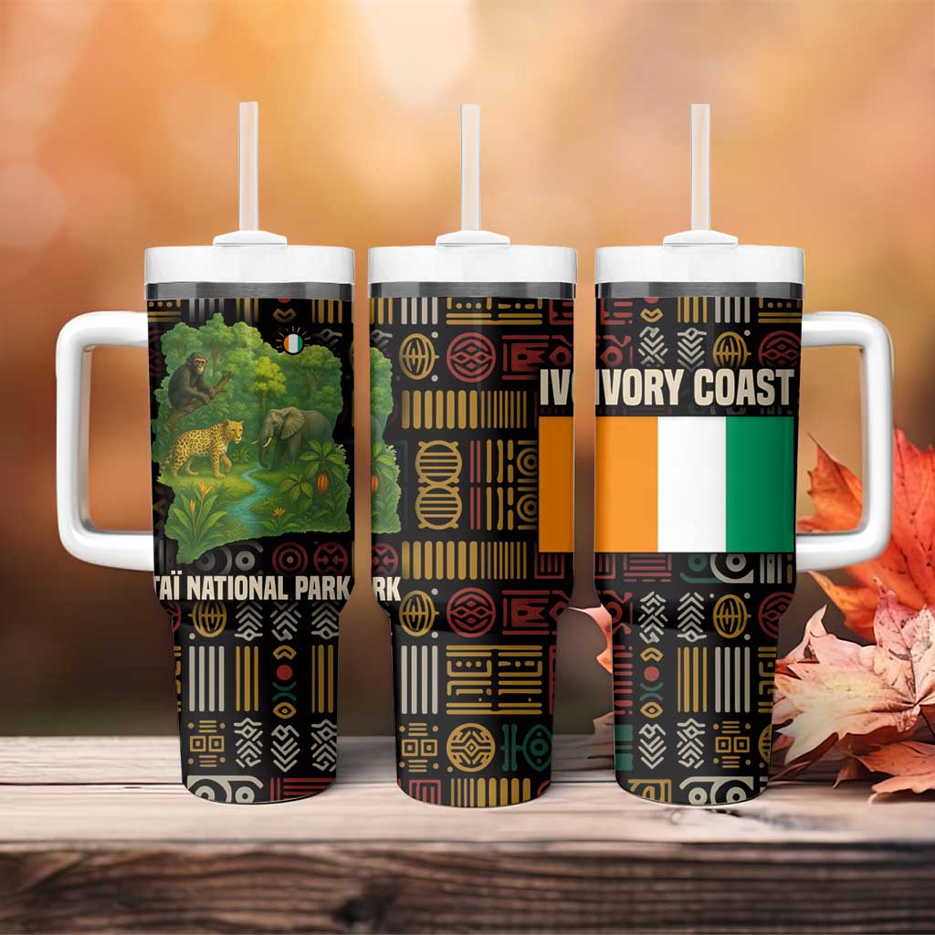 Ivory Coast Tumbler With Handle with Taï National Park Wildlife Map Design - Wonder Print Shop