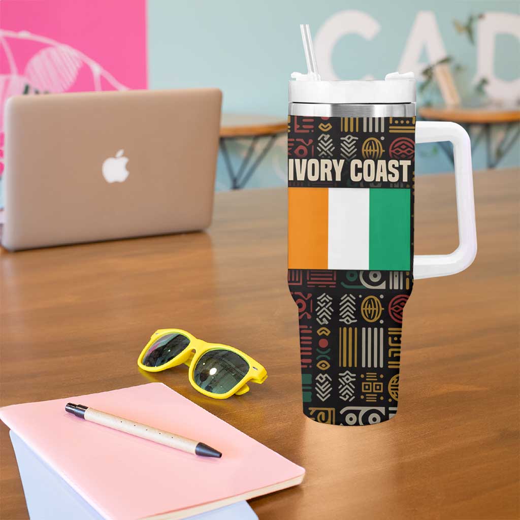 Ivory Coast Tumbler With Handle with Taï National Park Wildlife Map Design - Wonder Print Shop