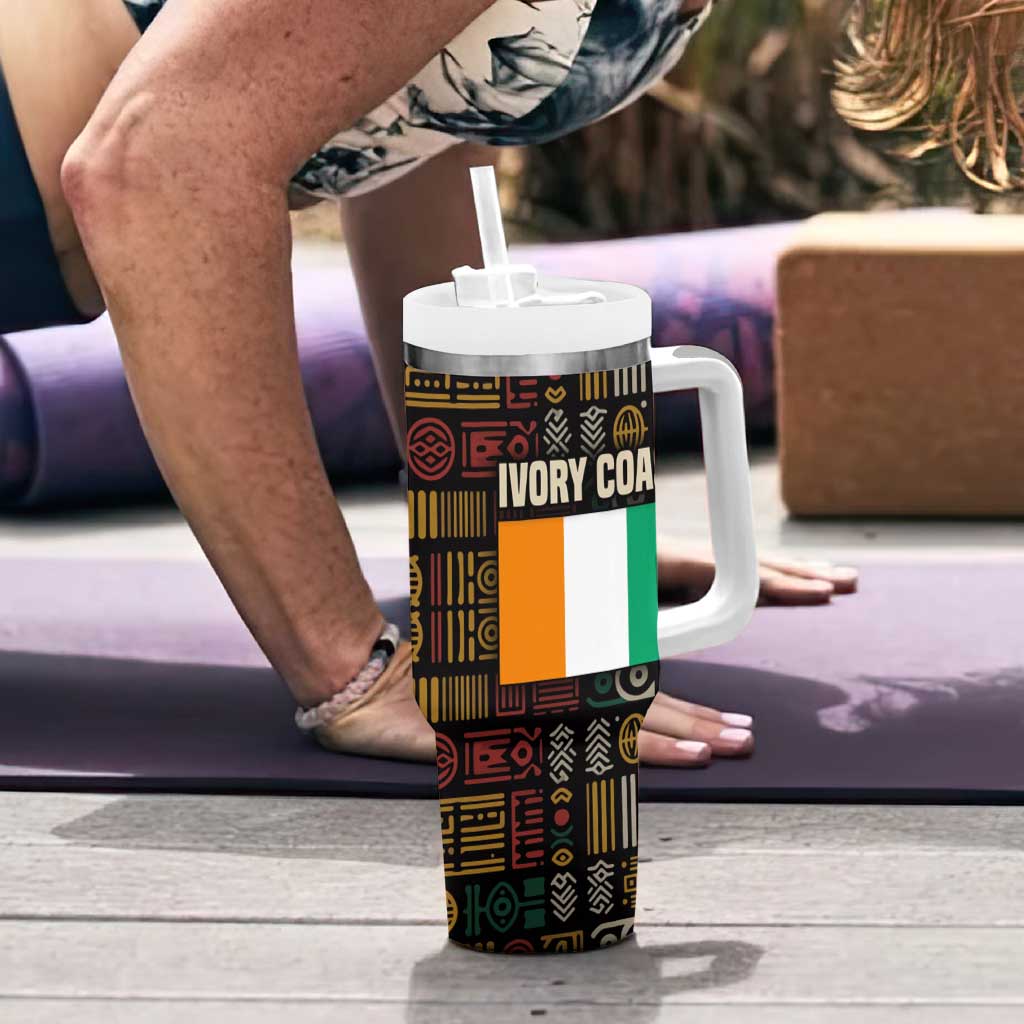 Ivory Coast Tumbler With Handle with Taï National Park Wildlife Map Design - Wonder Print Shop