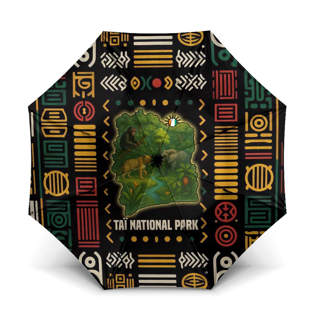 Ivory Coast Umbrella with Taï National Park Wildlife Map Design - Wonder Print Shop