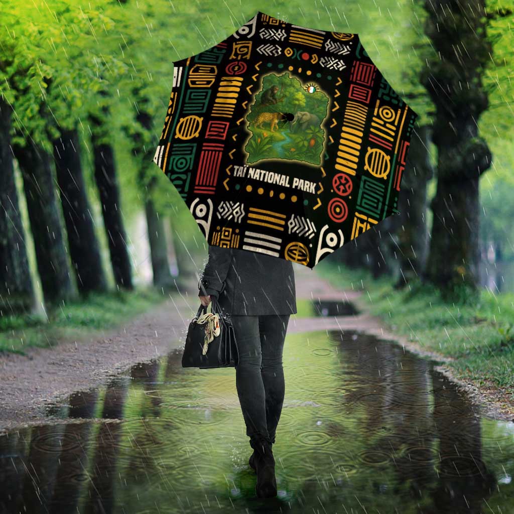 Ivory Coast Umbrella with Taï National Park Wildlife Map Design - Wonder Print Shop