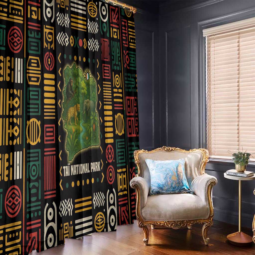 Ivory Coast Window Curtain with Taï National Park Wildlife Map Design - Wonder Print Shop