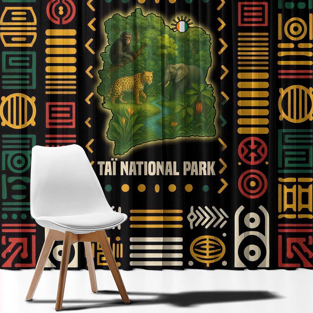 Ivory Coast Window Curtain with Taï National Park Wildlife Map Design - Wonder Print Shop