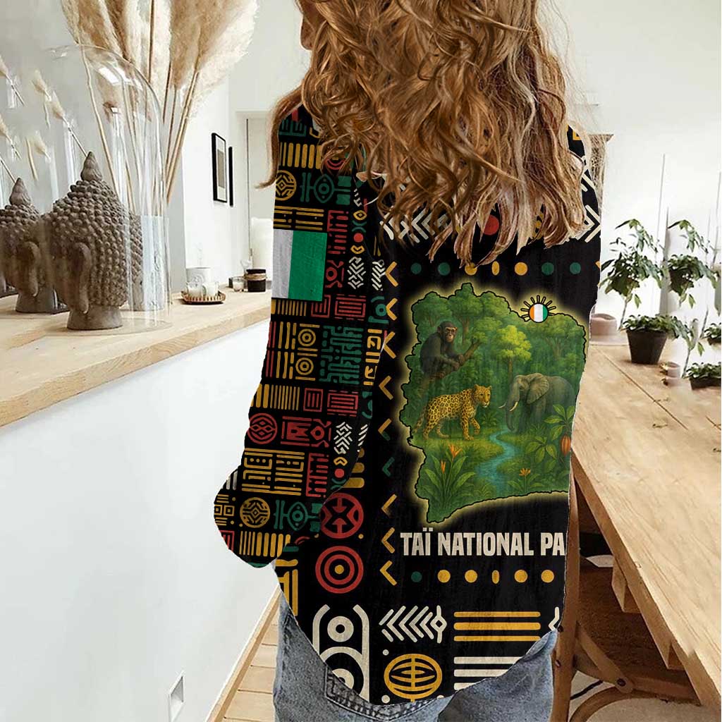 Ivory Coast Women Casual Shirt with Taï National Park Wildlife Map Design - Wonder Print Shop