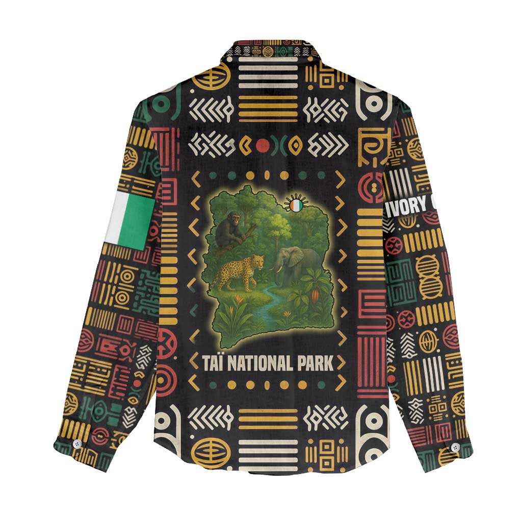 Ivory Coast Women Casual Shirt with Taï National Park Wildlife Map Design - Wonder Print Shop