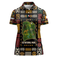 Ivory Coast Women Polo Shirt with Taï National Park Wildlife Map Design - Wonder Print Shop