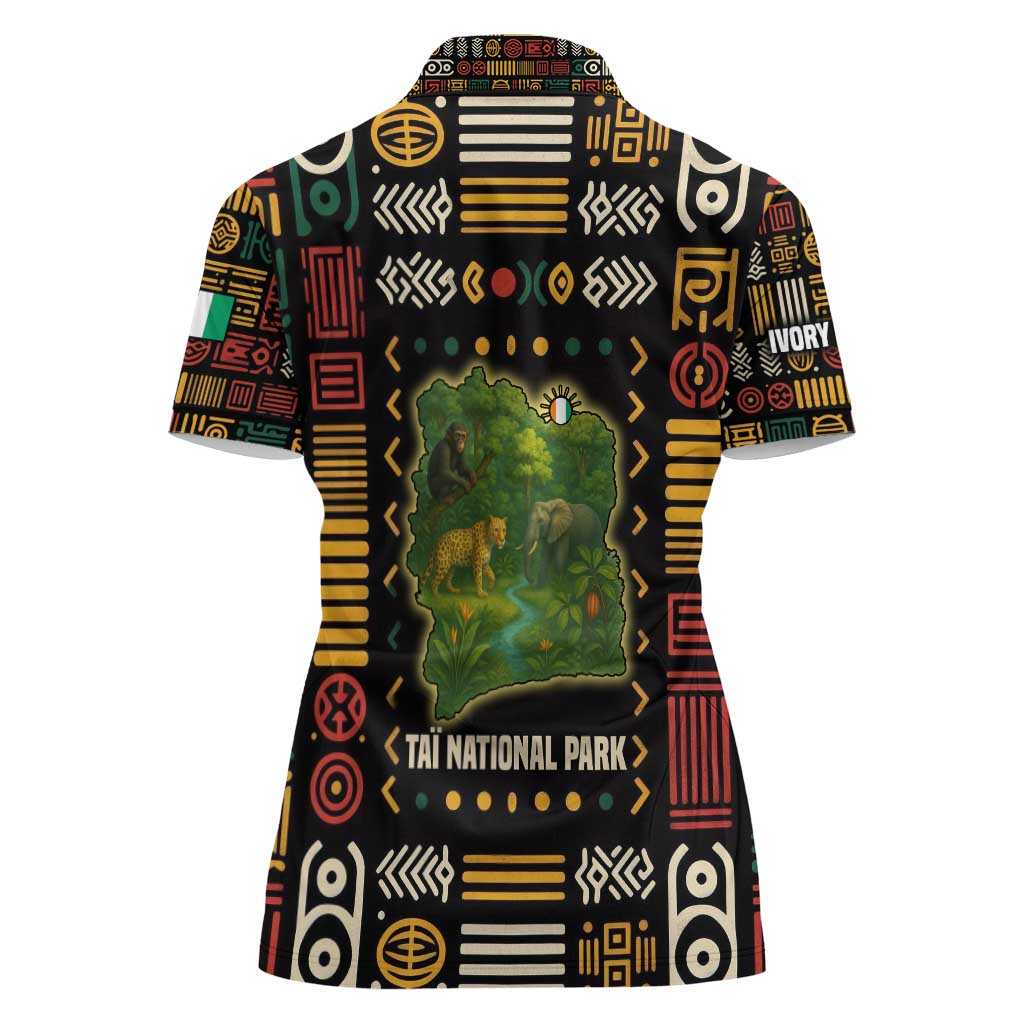 Ivory Coast Women Polo Shirt with Taï National Park Wildlife Map Design - Wonder Print Shop