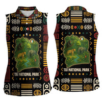 Ivory Coast Women Sleeveless Polo Shirt with Taï National Park Wildlife Map Design - Wonder Print Shop