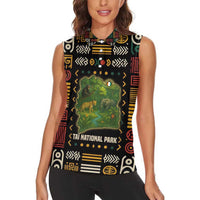 Ivory Coast Women Sleeveless Polo Shirt with Taï National Park Wildlife Map Design - Wonder Print Shop