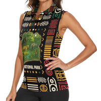 Ivory Coast Women Sleeveless Polo Shirt with Taï National Park Wildlife Map Design - Wonder Print Shop