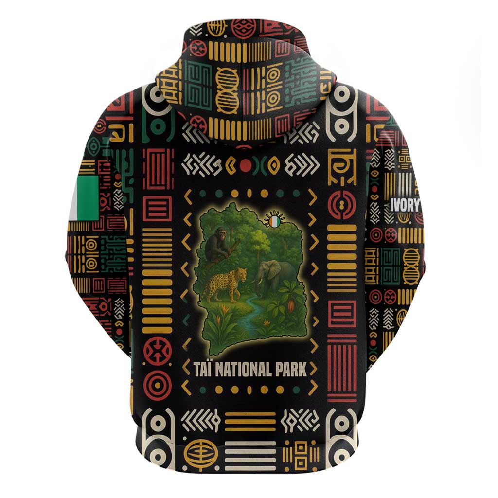 Ivory Coast Zip Hoodie with Taï National Park Wildlife Map Design - Wonder Print Shop