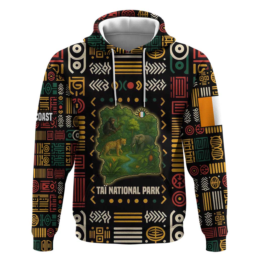 Ivory Coast Zip Hoodie with Taï National Park Wildlife Map Design - Wonder Print Shop
