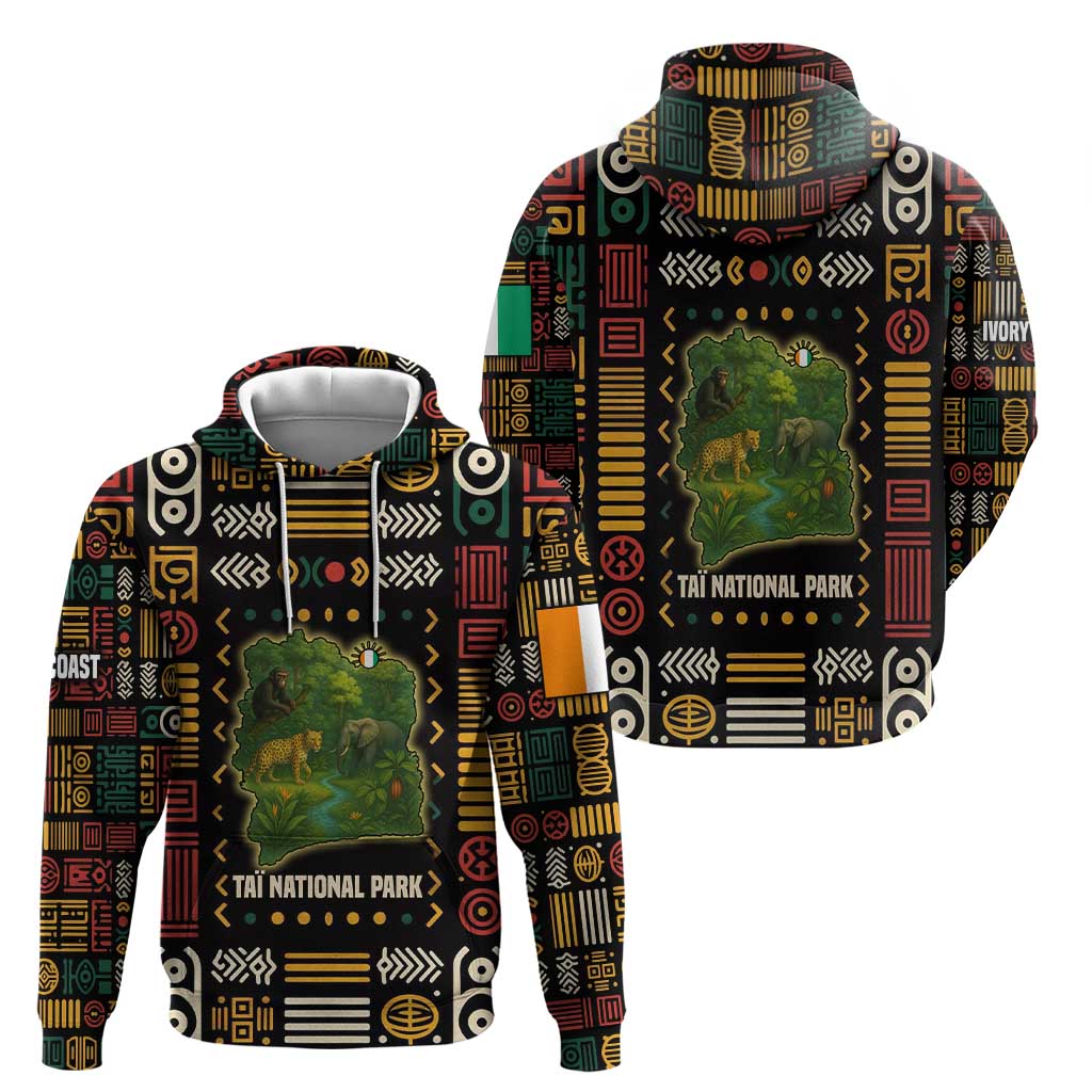 Ivory Coast Zip Hoodie with Taï National Park Wildlife Map Design - Wonder Print Shop