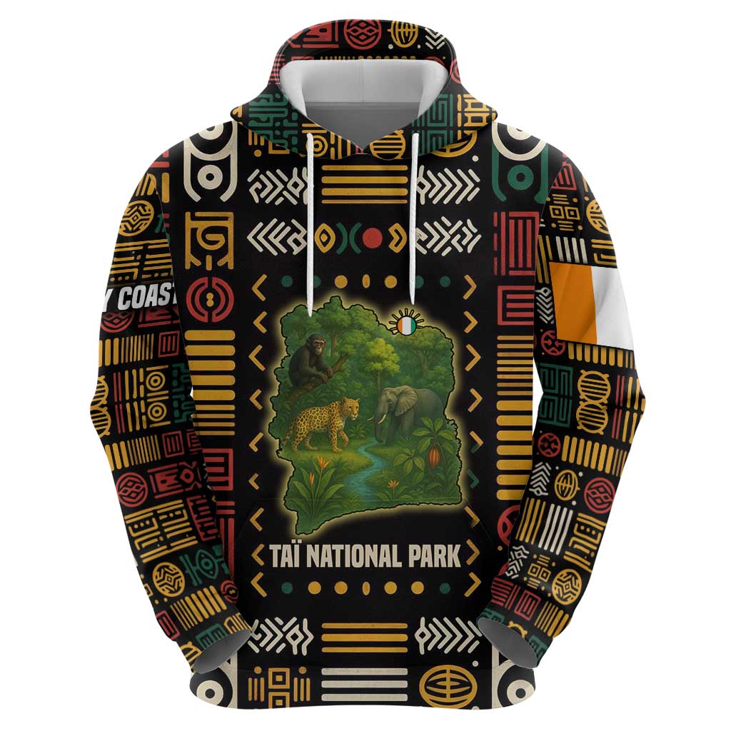 Ivory Coast Zip Hoodie with Taï National Park Wildlife Map Design - Wonder Print Shop