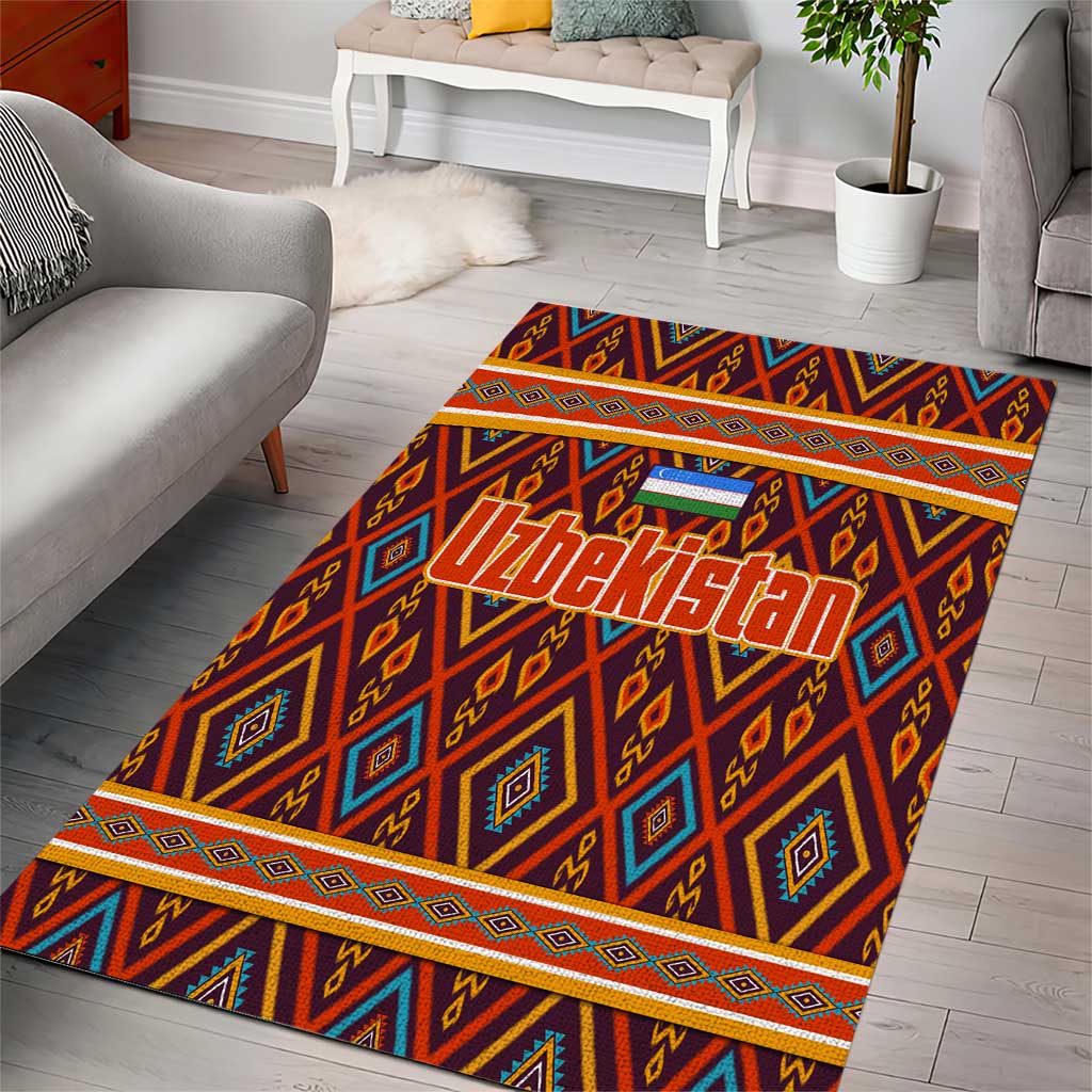 Uzbekistan Area Rug with Traditional Geometric Motif Design - Wonder Print Shop