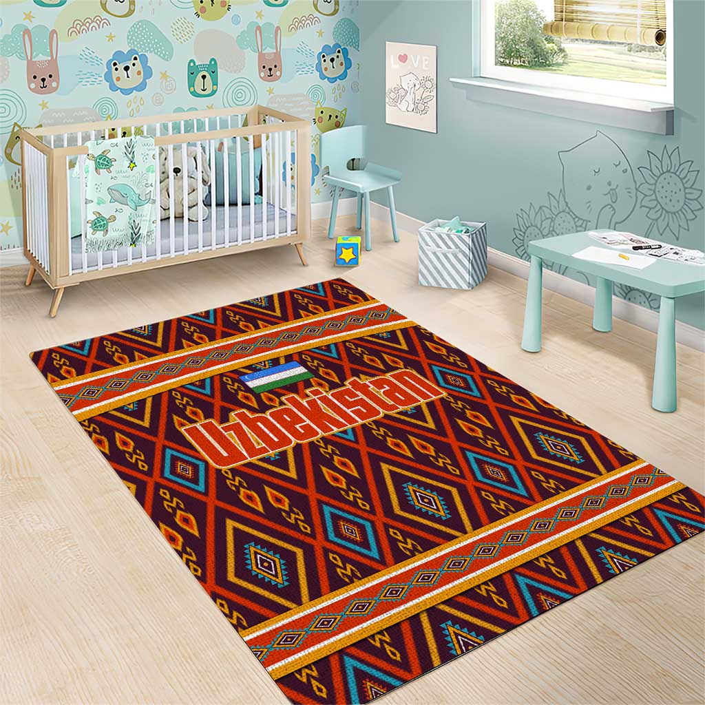 Uzbekistan Area Rug with Traditional Geometric Motif Design - Wonder Print Shop