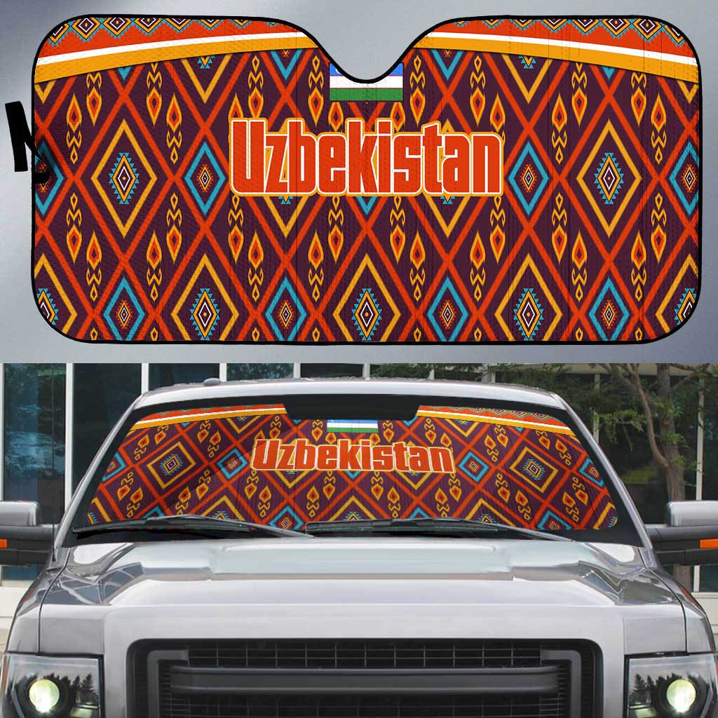 Uzbekistan Auto Sun Shade with Traditional Geometric Motif Design - Wonder Print Shop