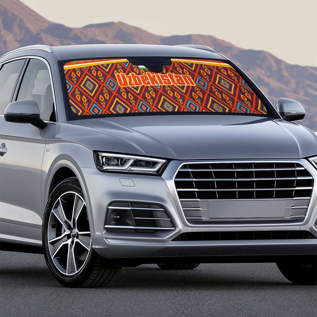 Uzbekistan Auto Sun Shade with Traditional Geometric Motif Design - Wonder Print Shop