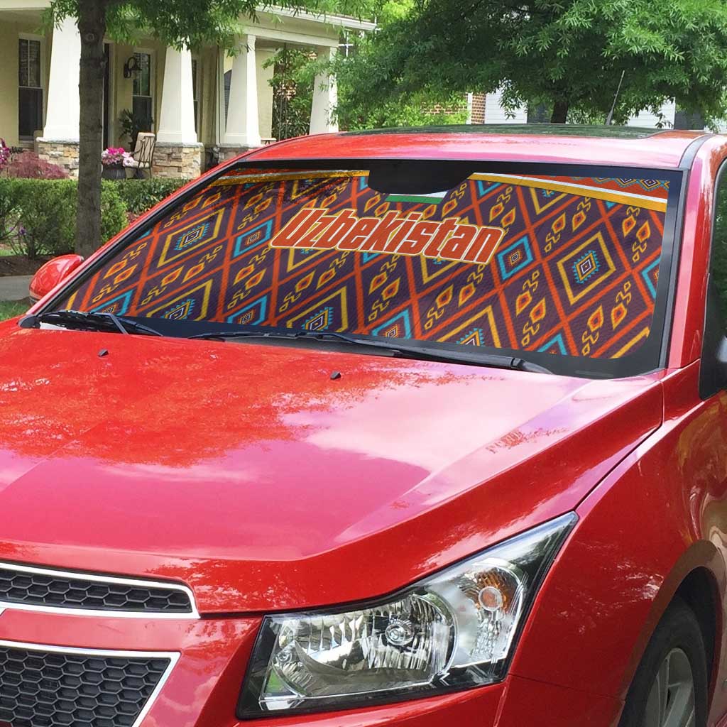 Uzbekistan Auto Sun Shade with Traditional Geometric Motif Design - Wonder Print Shop