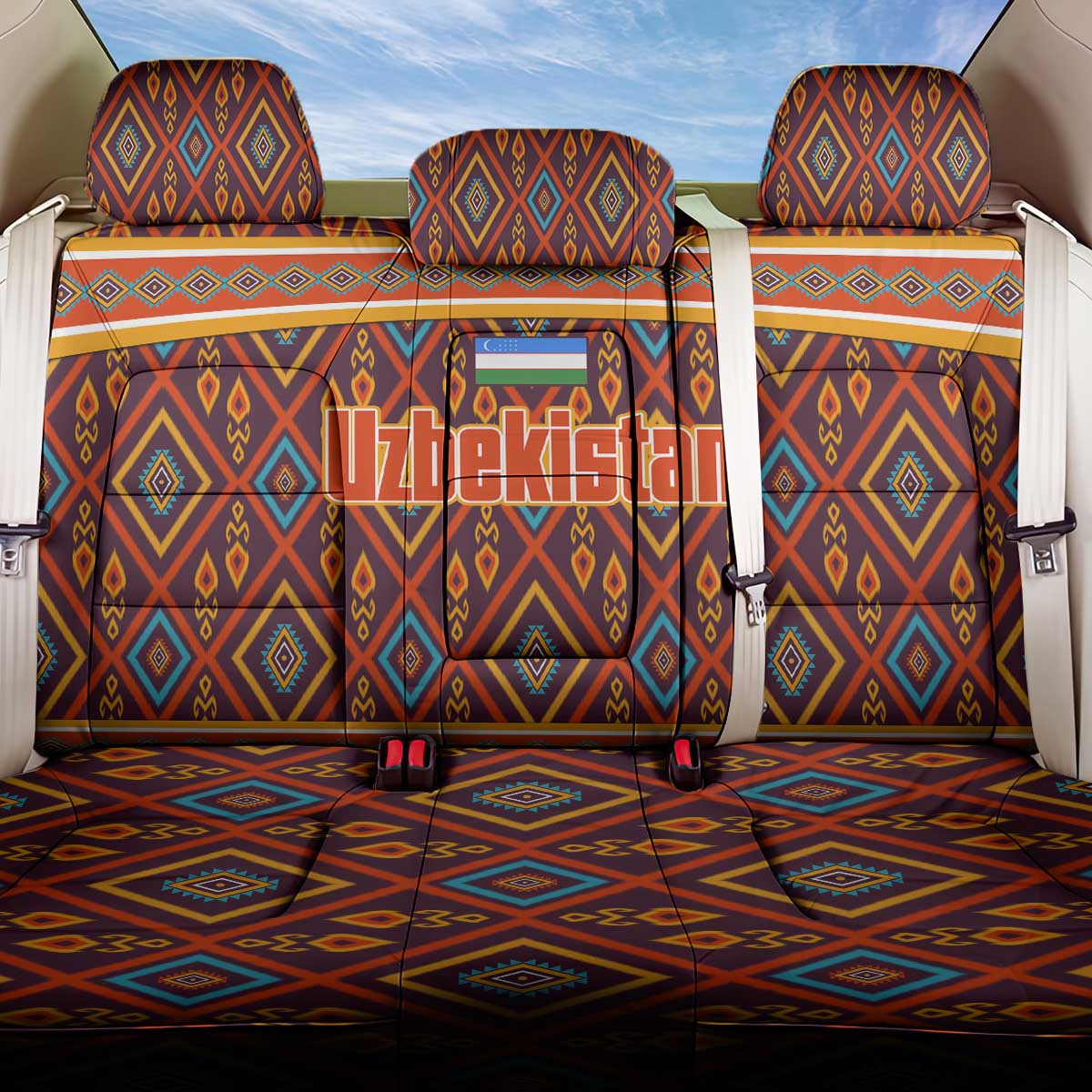 Uzbekistan Back Car Seat Cover with Traditional Geometric Motif Design - Wonder Print Shop