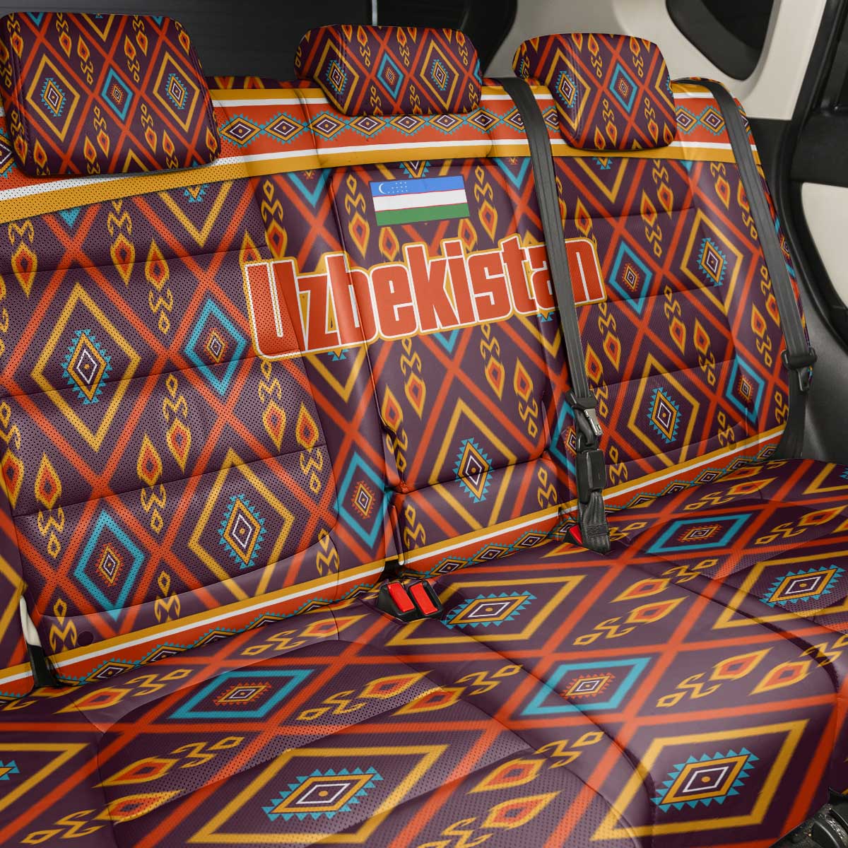 Uzbekistan Back Car Seat Cover with Traditional Geometric Motif Design - Wonder Print Shop