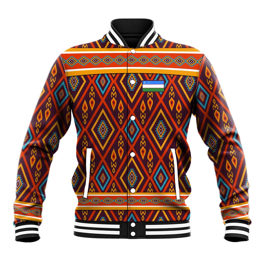 Uzbekistan Baseball Jacket with Traditional Geometric Motif Design - Wonder Print Shop