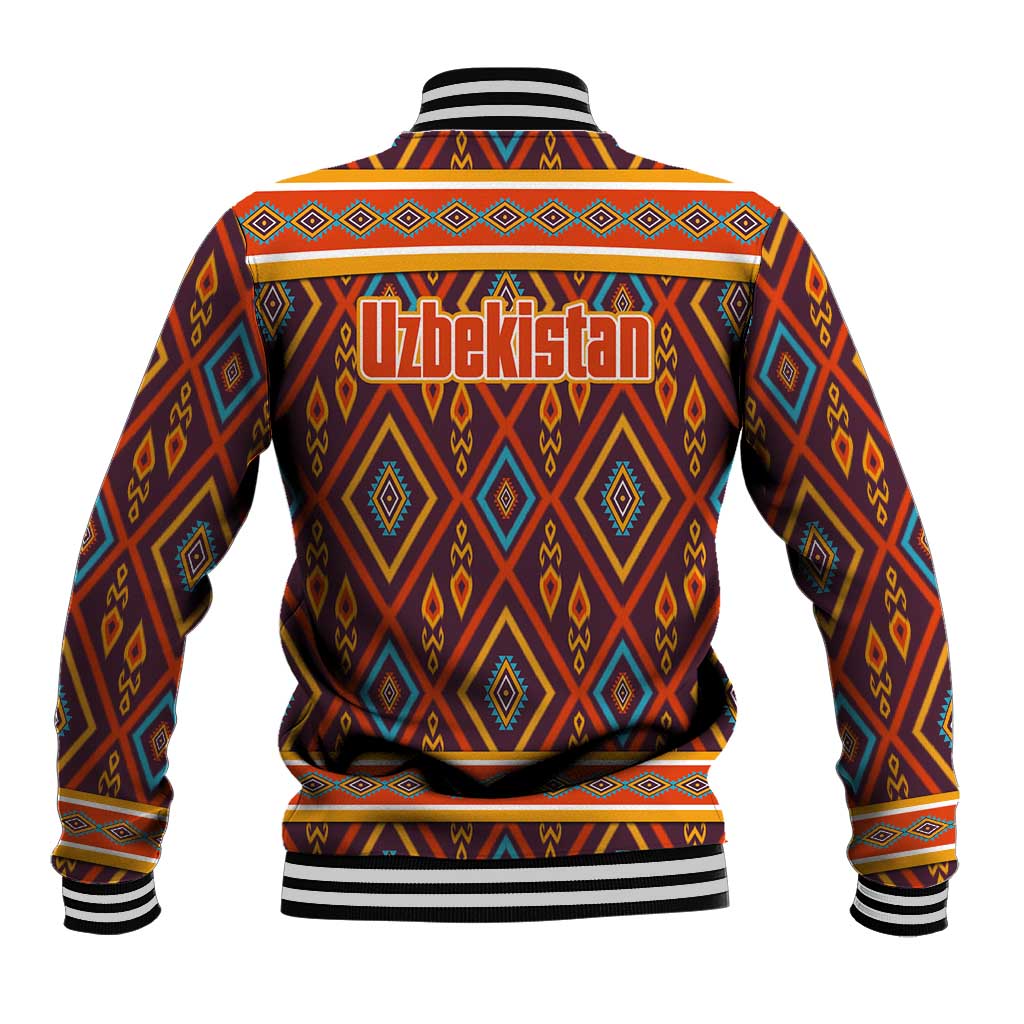 Uzbekistan Baseball Jacket with Traditional Geometric Motif Design - Wonder Print Shop