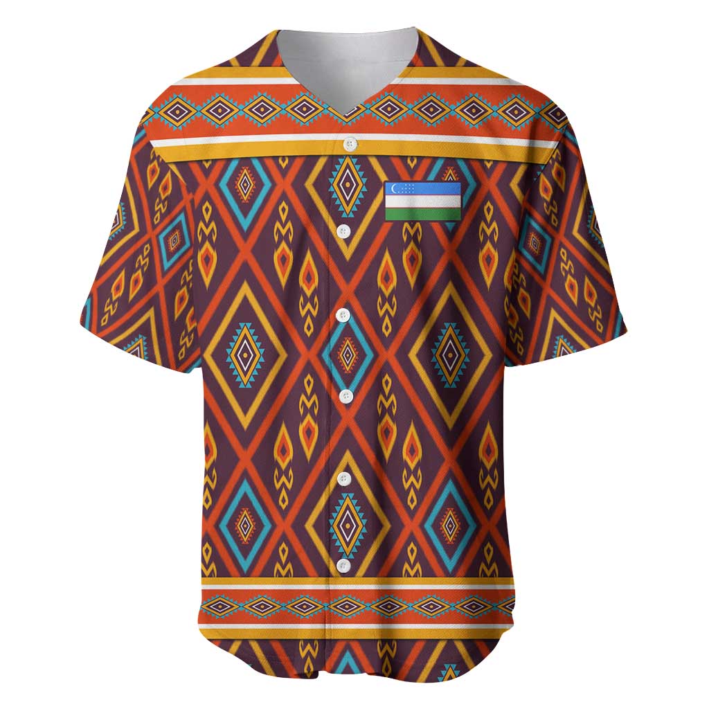 Uzbekistan Baseball Jersey with Traditional Geometric Motif Design - Wonder Print Shop