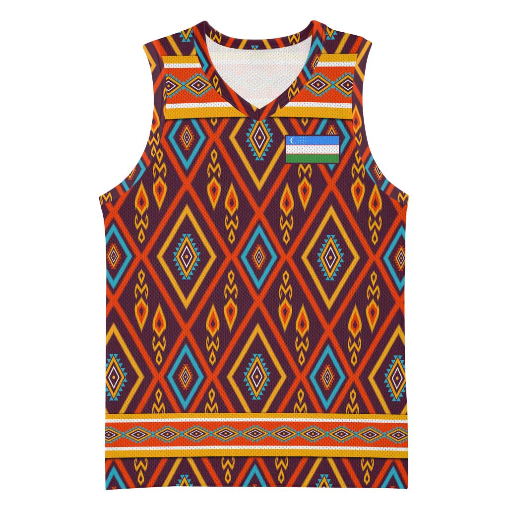 Uzbekistan Basketball Jersey with Traditional Geometric Motif Design - Wonder Print Shop