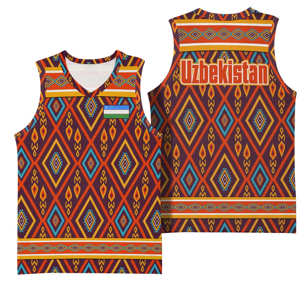 Uzbekistan Basketball Jersey with Traditional Geometric Motif Design - Wonder Print Shop
