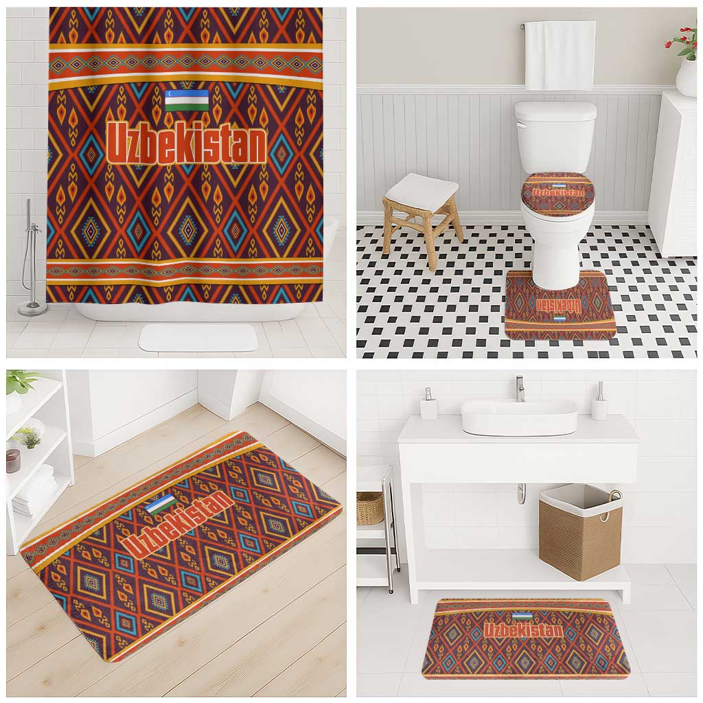 Uzbekistan Bathroom Set with Traditional Geometric Motif Design - Wonder Print Shop