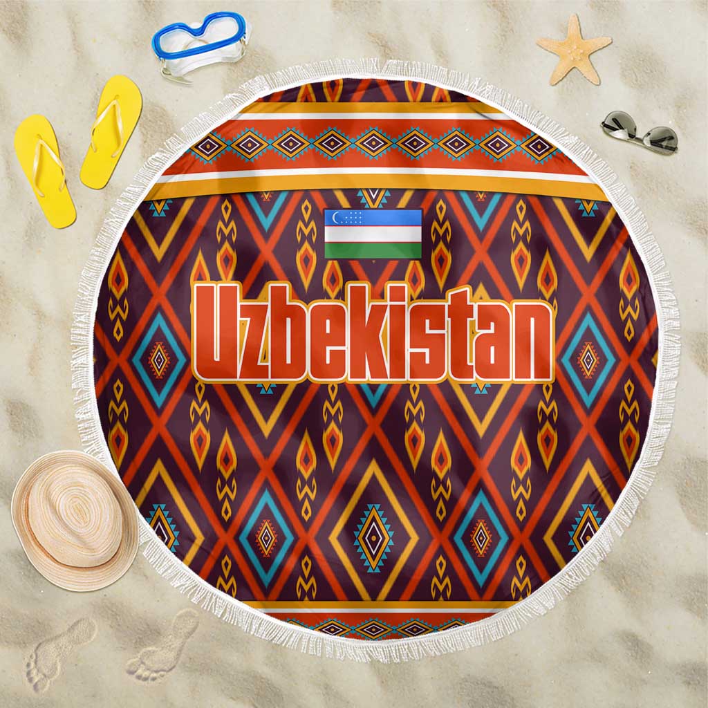 Uzbekistan Beach Blanket with Traditional Geometric Motif Design - Wonder Print Shop