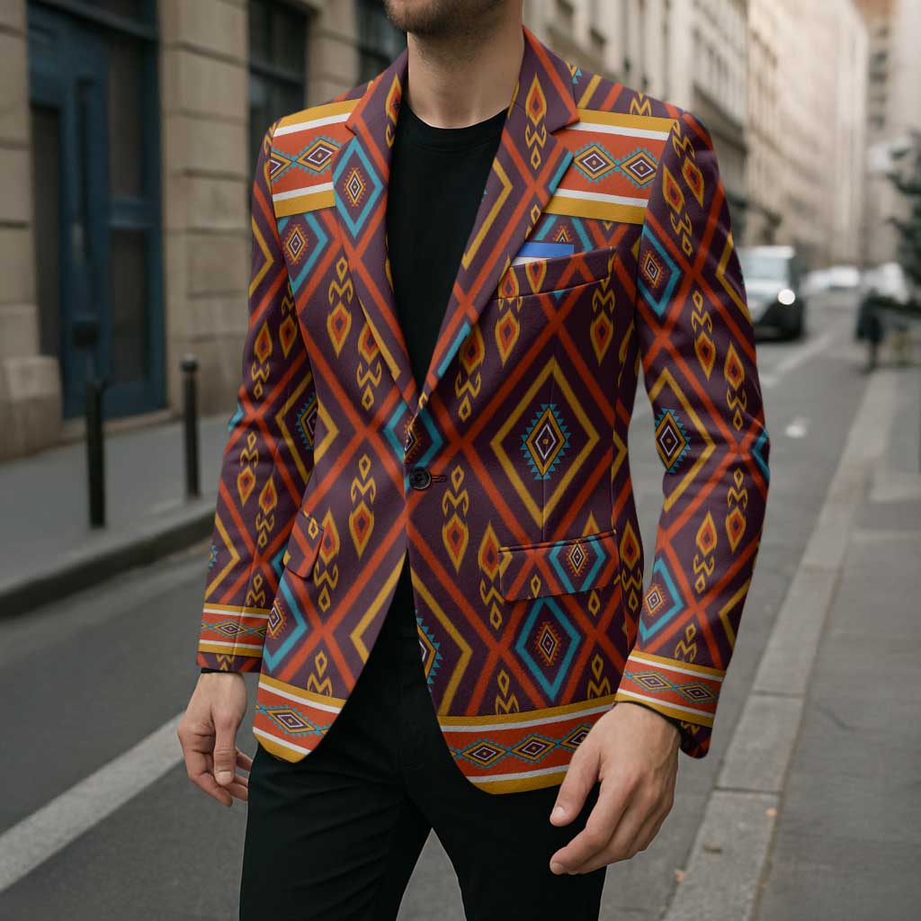 Uzbekistan Blazer with Traditional Geometric Motif Design - Wonder Print Shop