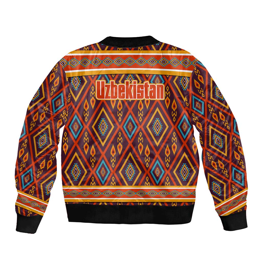 Uzbekistan Bomber Jacket with Traditional Geometric Motif Design - Wonder Print Shop
