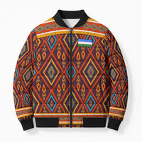 Uzbekistan Bomber Puffer Jacket with Traditional Geometric Motif Design - Wonder Print Shop