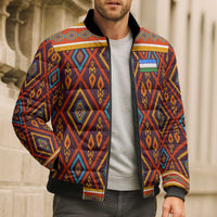 Uzbekistan Bomber Puffer Jacket with Traditional Geometric Motif Design - Wonder Print Shop