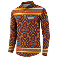 Uzbekistan Button Sweatshirt with Traditional Geometric Motif Design - Wonder Print Shop