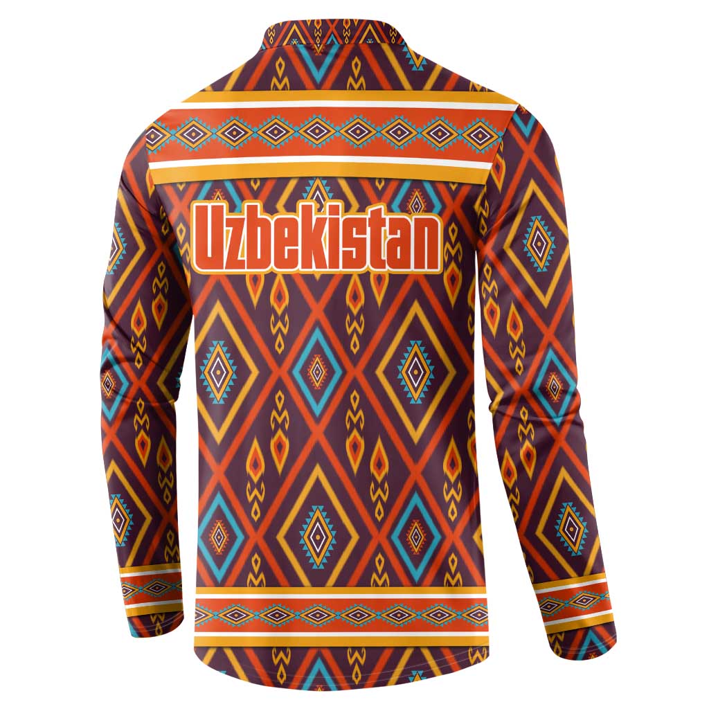 Uzbekistan Button Sweatshirt with Traditional Geometric Motif Design - Wonder Print Shop