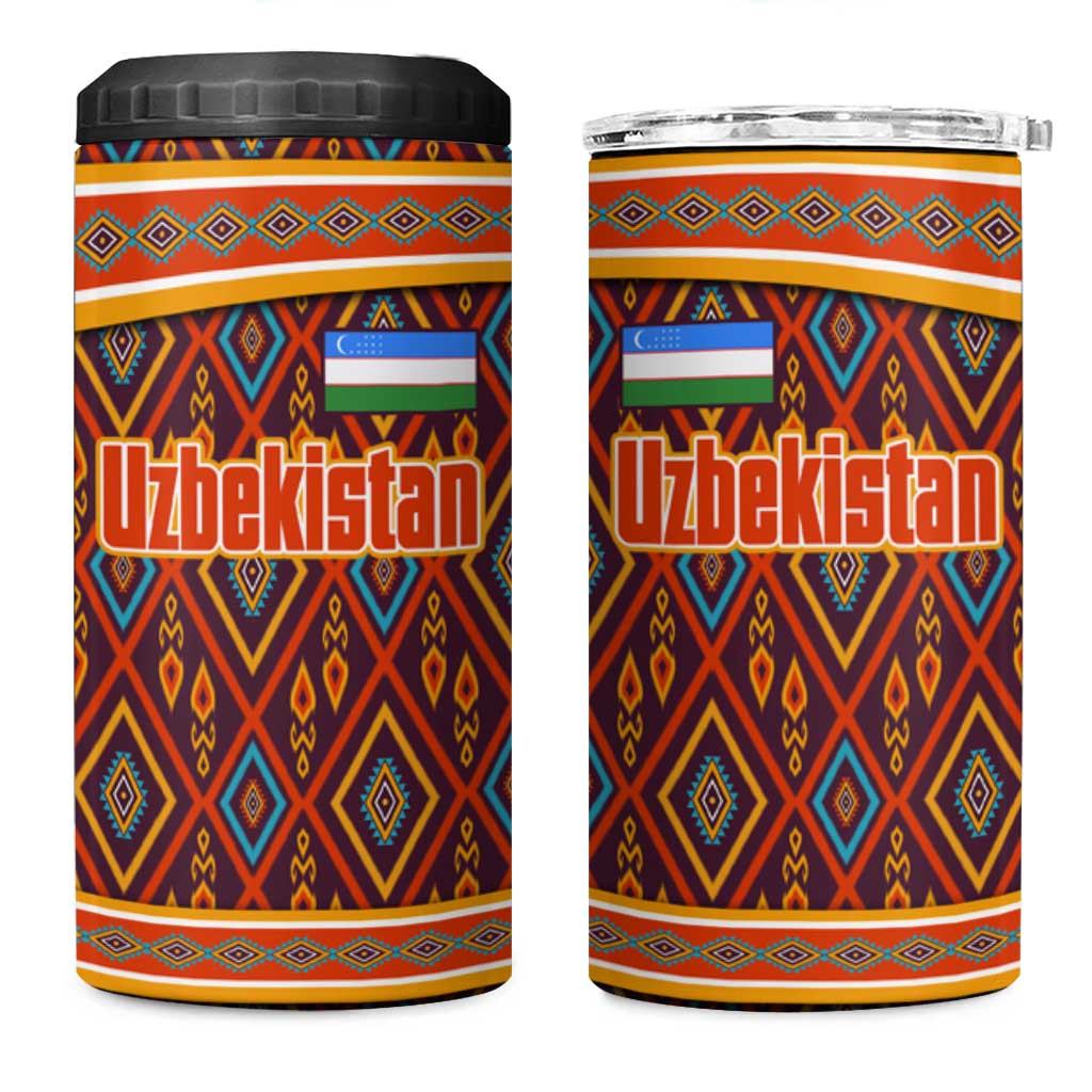 Uzbekistan 4 in 1 Can Cooler Tumbler with Traditional Geometric Motif Design - Wonder Print Shop