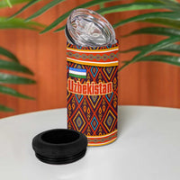 Uzbekistan 4 in 1 Can Cooler Tumbler with Traditional Geometric Motif Design - Wonder Print Shop