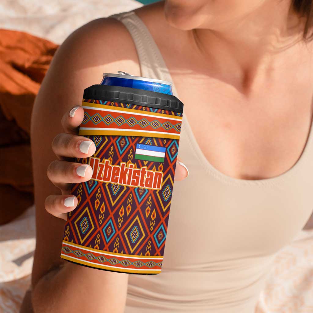 Uzbekistan 4 in 1 Can Cooler Tumbler with Traditional Geometric Motif Design - Wonder Print Shop