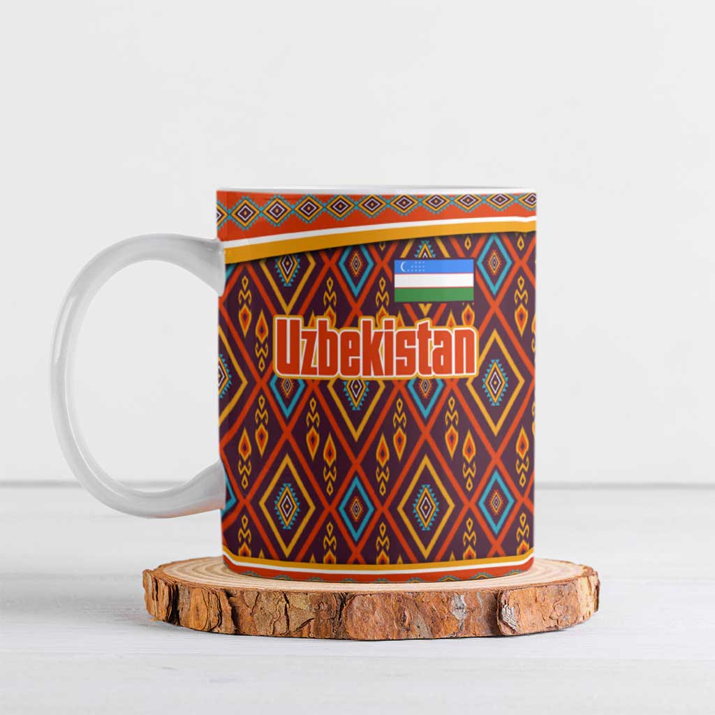 Uzbekistan Ceramic Mug with Traditional Geometric Motif Design - Wonder Print Shop