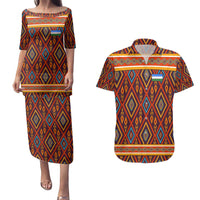 Uzbekistan Couples Matching Puletasi and Hawaiian Shirt with Traditional Geometric Motif Design - Wonder Print Shop