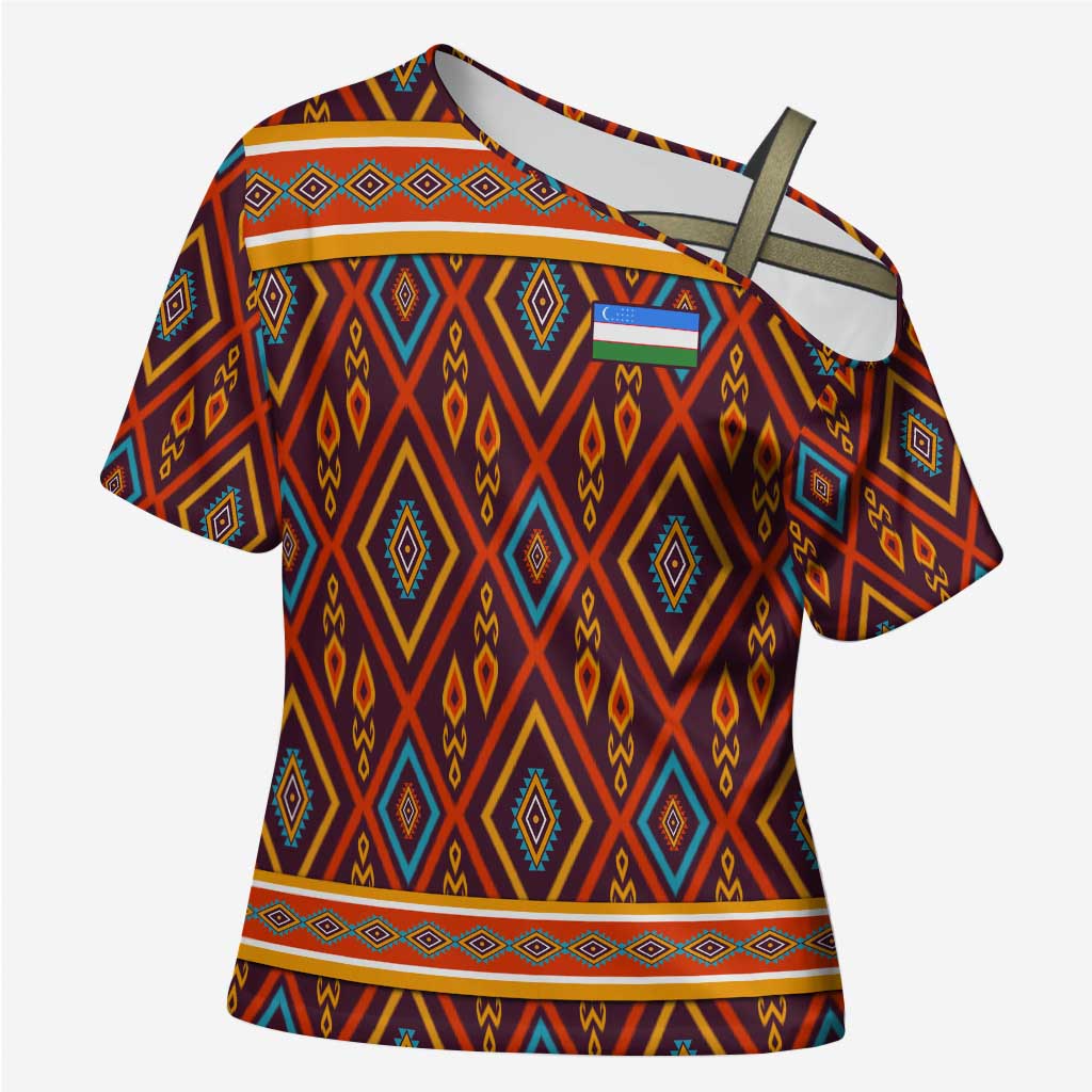 Uzbekistan Cross Shoulder Shirt with Traditional Geometric Motif Design - Wonder Print Shop