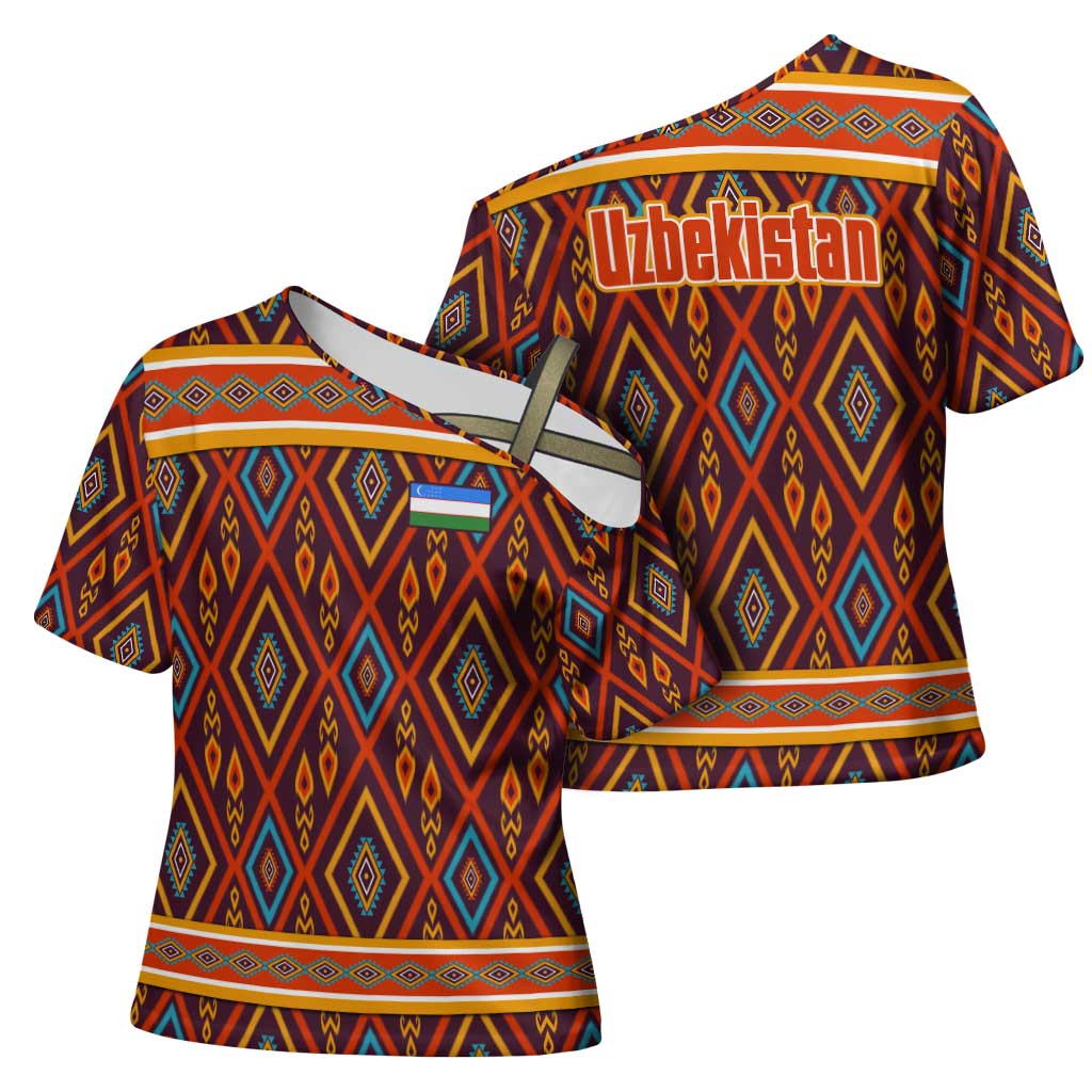 Uzbekistan Cross Shoulder Shirt with Traditional Geometric Motif Design - Wonder Print Shop