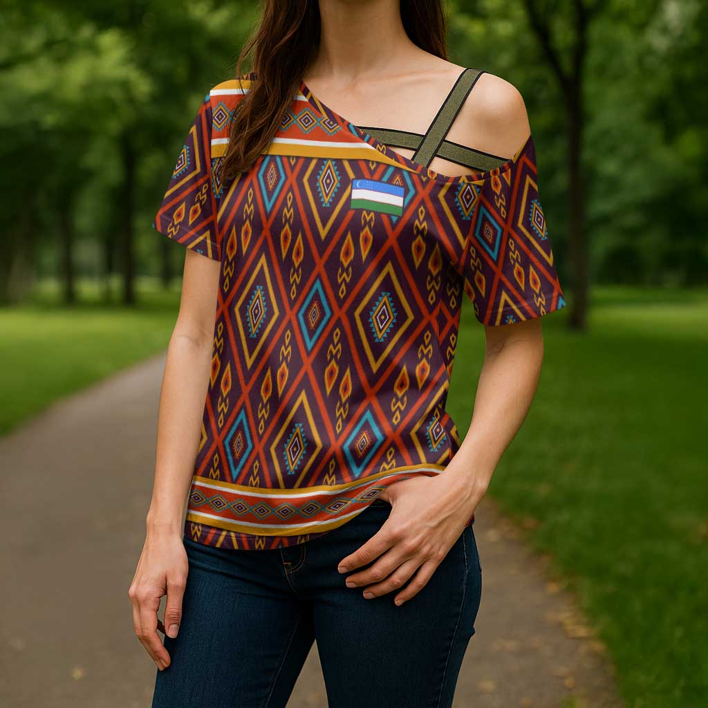 Uzbekistan Cross Shoulder Shirt with Traditional Geometric Motif Design - Wonder Print Shop